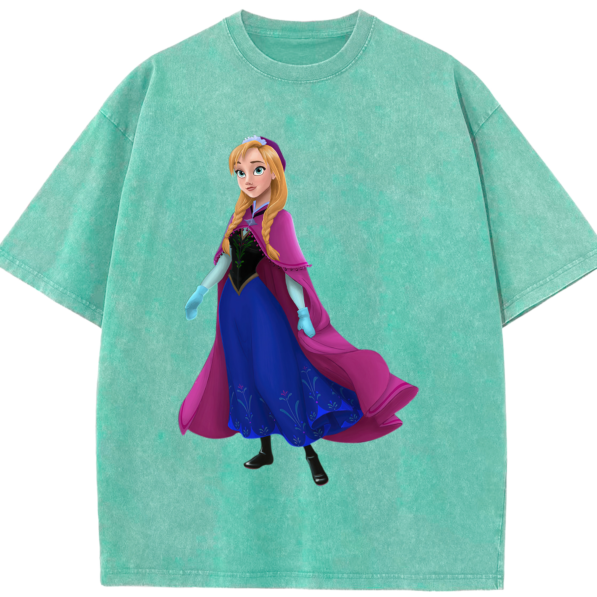 （画像用） アナと雪の女王 アンナ エルサ Frozen Anna Elsa 綿100% ヴィンテージ風 半袖Tシャツ（フロントプリント）